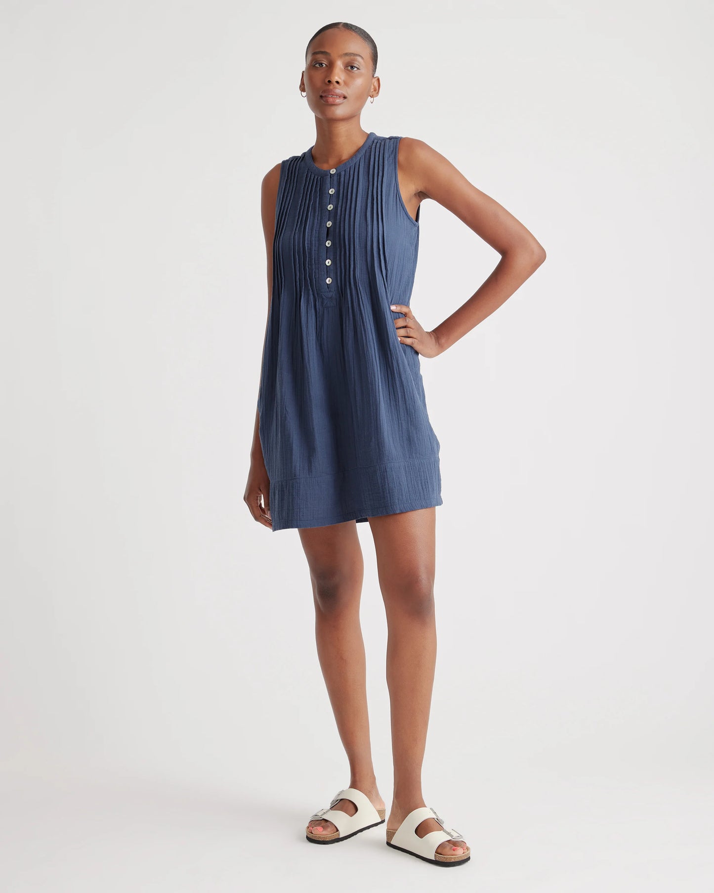 100% Organic Cotton Gauze Sleeveless Swing Dress - XS / Amaranth Pink