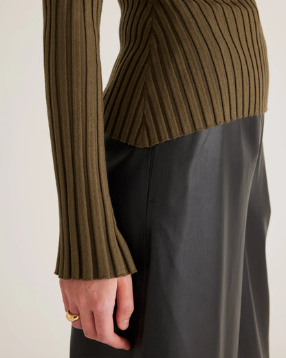Cotton Cashmere Ribbed Long Sleeve Sweater - XS / Sugar Stone