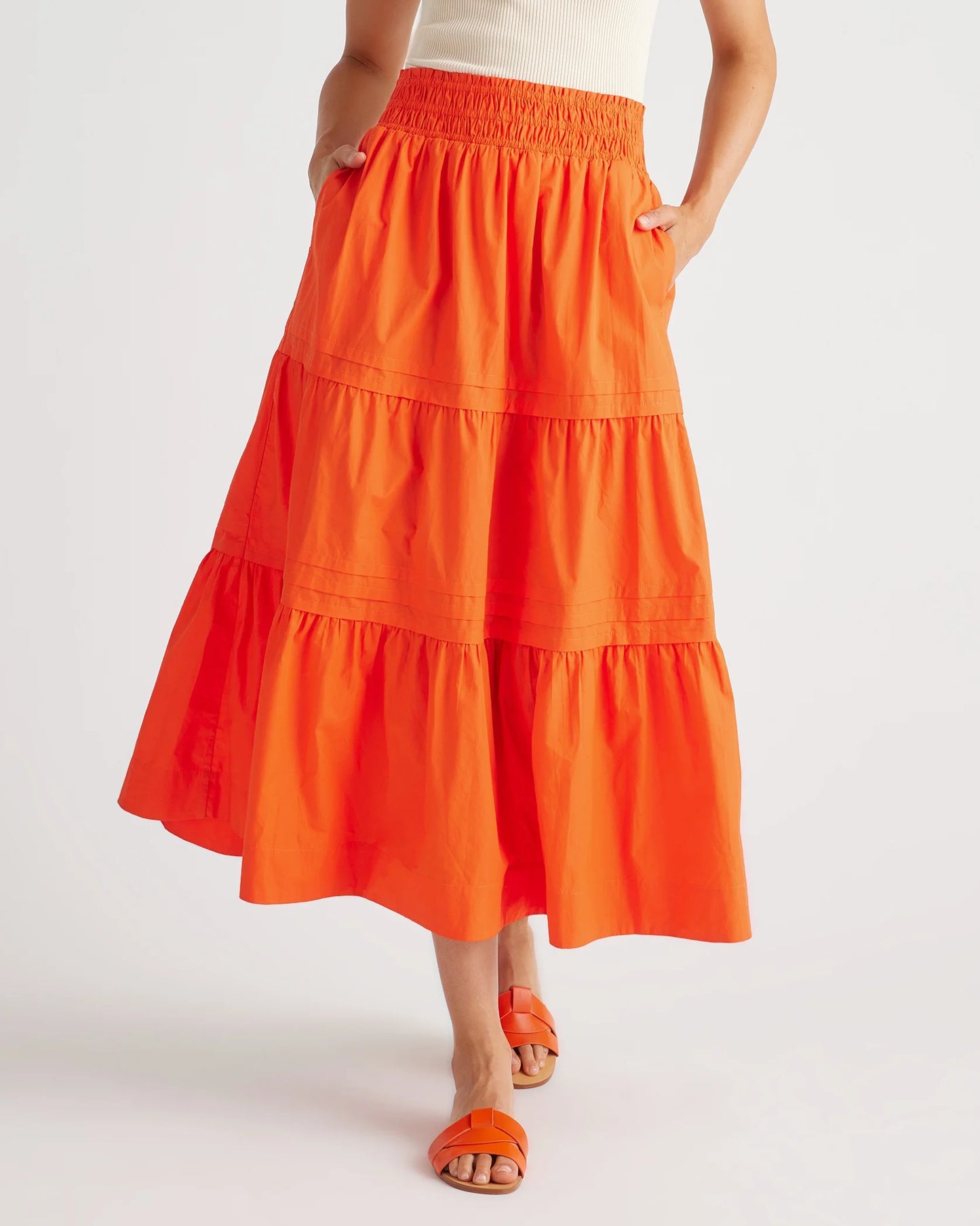 100% Organic Cotton Poplin Tiered Maxi Skirt - XS / Black