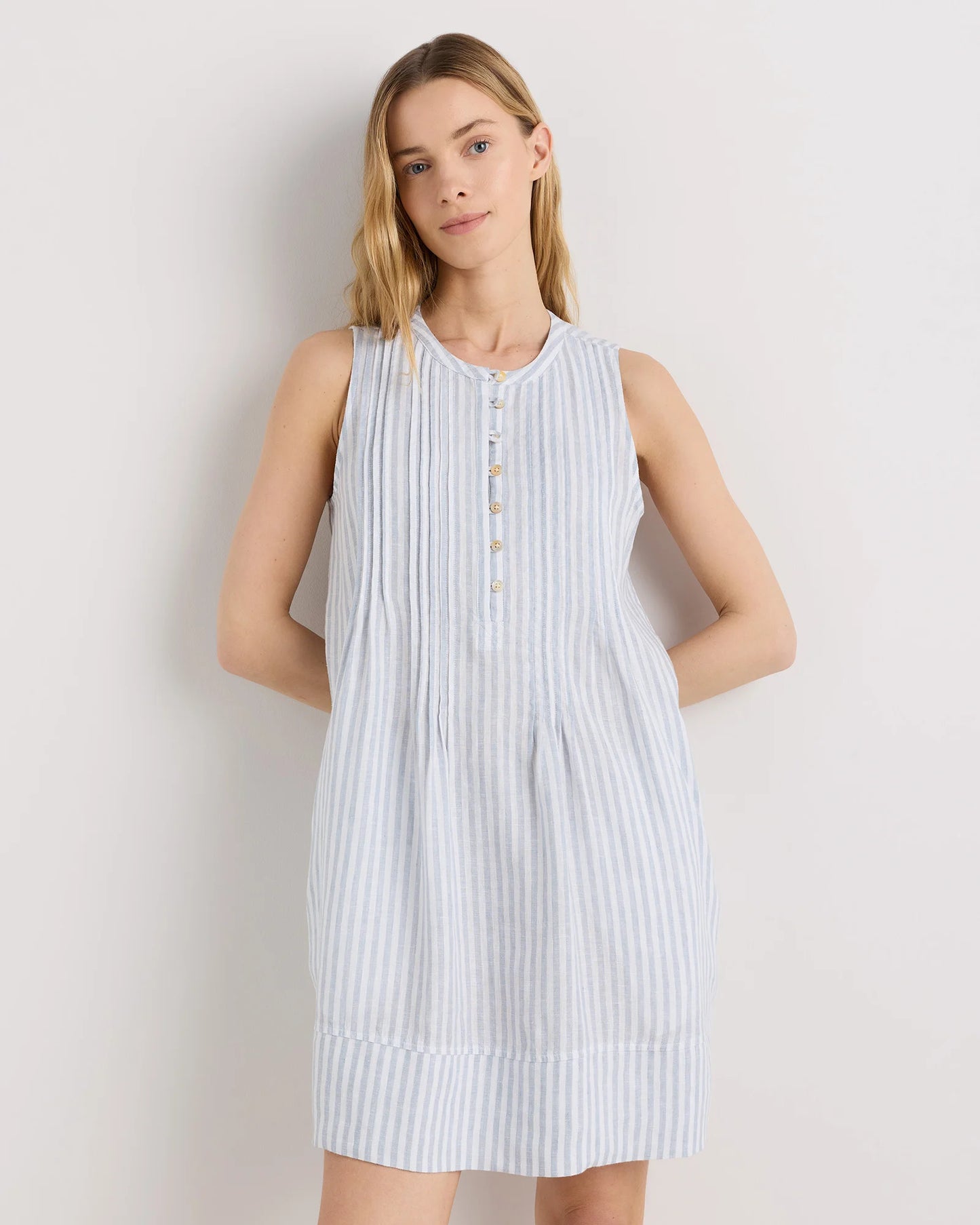 100% European Linen Sleeveless Swing Dress - XS / Classic Mini Gingham
