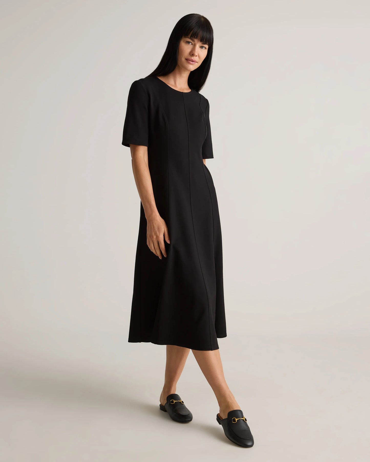 Ultra-Stretch Ponte Short Sleeve Midi Dress - XS / Ruby Red