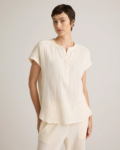 100% Organic Cotton Gauze Roll Sleeve Shirt - XS / Spiced Orange