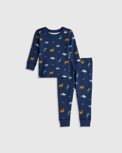 100% Organic Cotton Long Sleeve and Pant Pajama Set - 12-18M / Navy Stripe