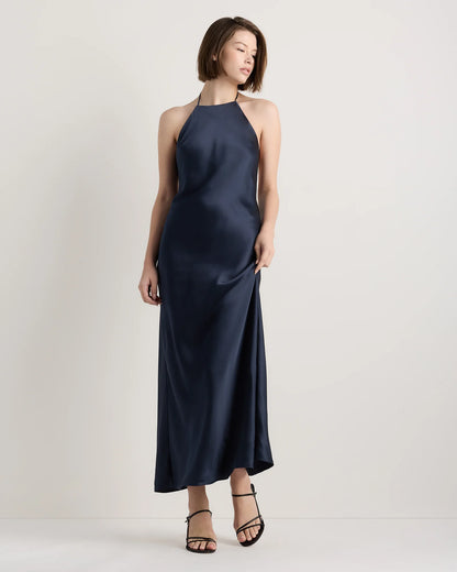 100% Washable Silk Halter Maxi Dress - XS / True Black