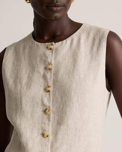 100% European Linen Longline Vest - XS / Taupe Brown Chambray