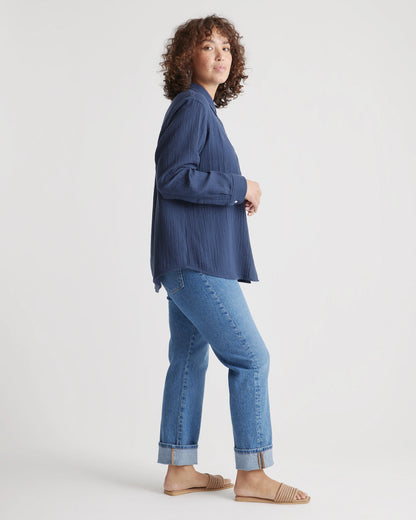 100% Organic Cotton Gauze Long Sleeve Shirt - XS / Khaki Gingham