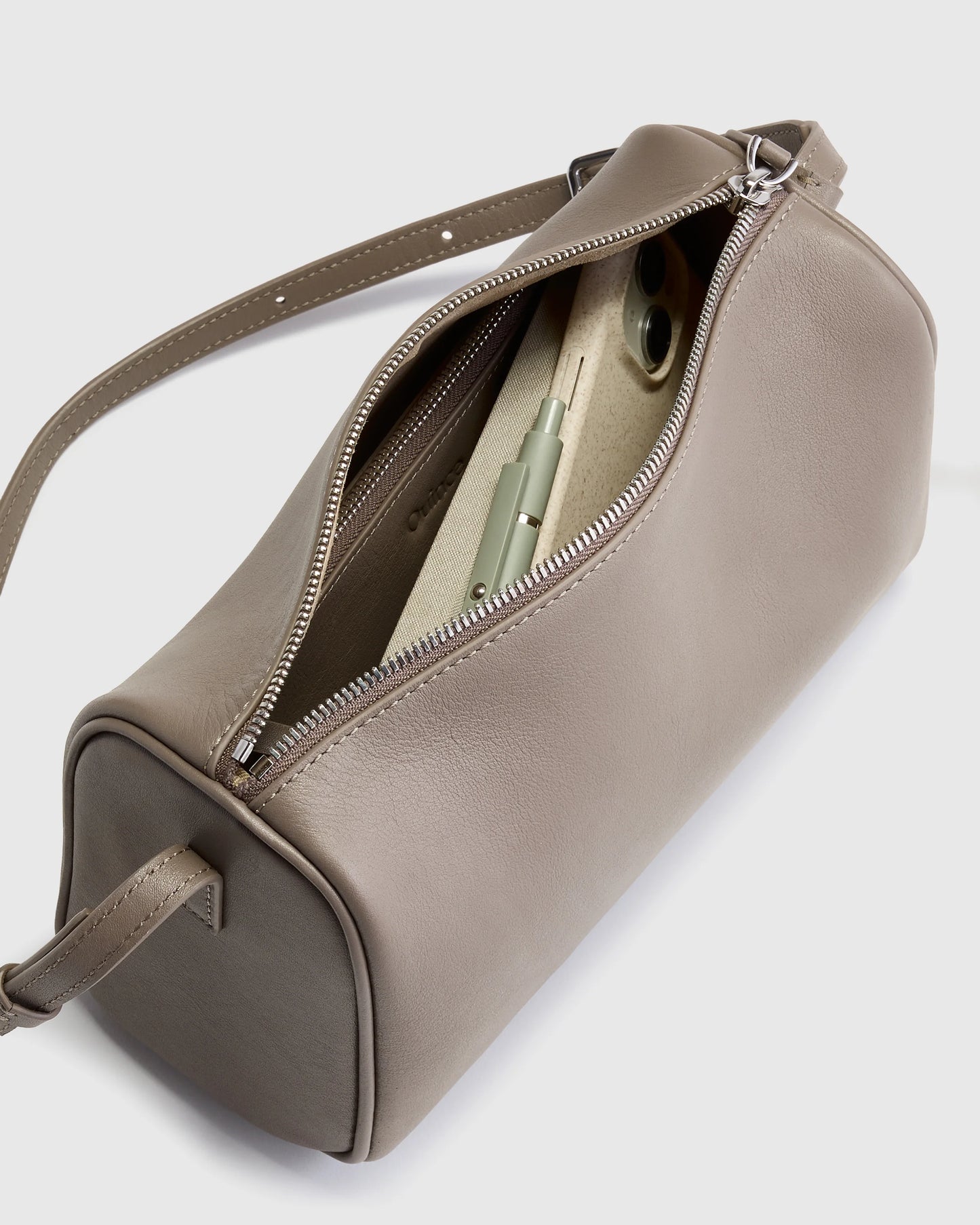Italian Leather Mini Barrel Shoulder Bag - One Size / Dark Brown