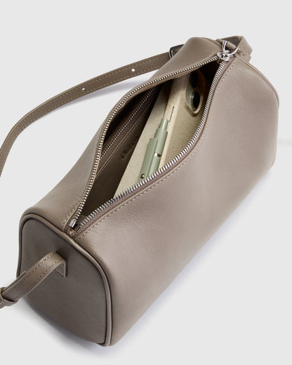 Italian Leather Mini Barrel Shoulder Bag - One Size / Dark Brown