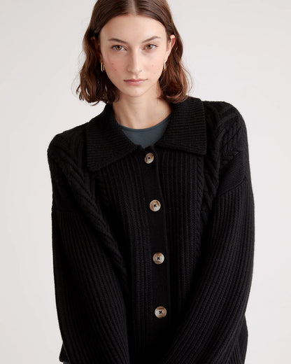 Australian Merino Wool Collared Cable Cardigan - XS / Coffee Bean Brown