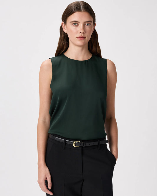 Washable Stretch Silk Shell Tank - XS / Forest Green