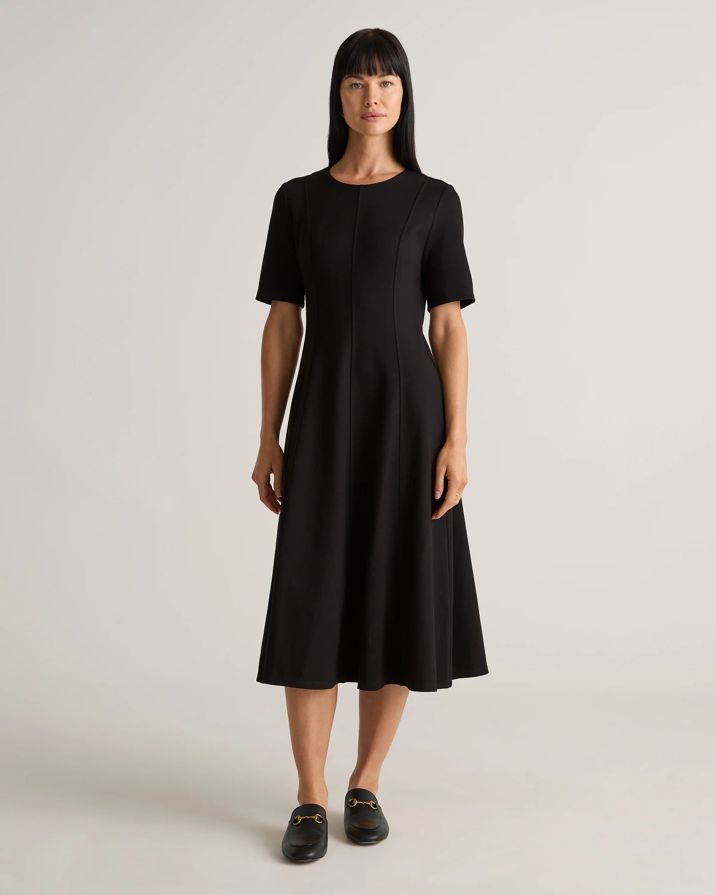 Ultra-Stretch Ponte Short Sleeve Midi Dress - XS / Ruby Red