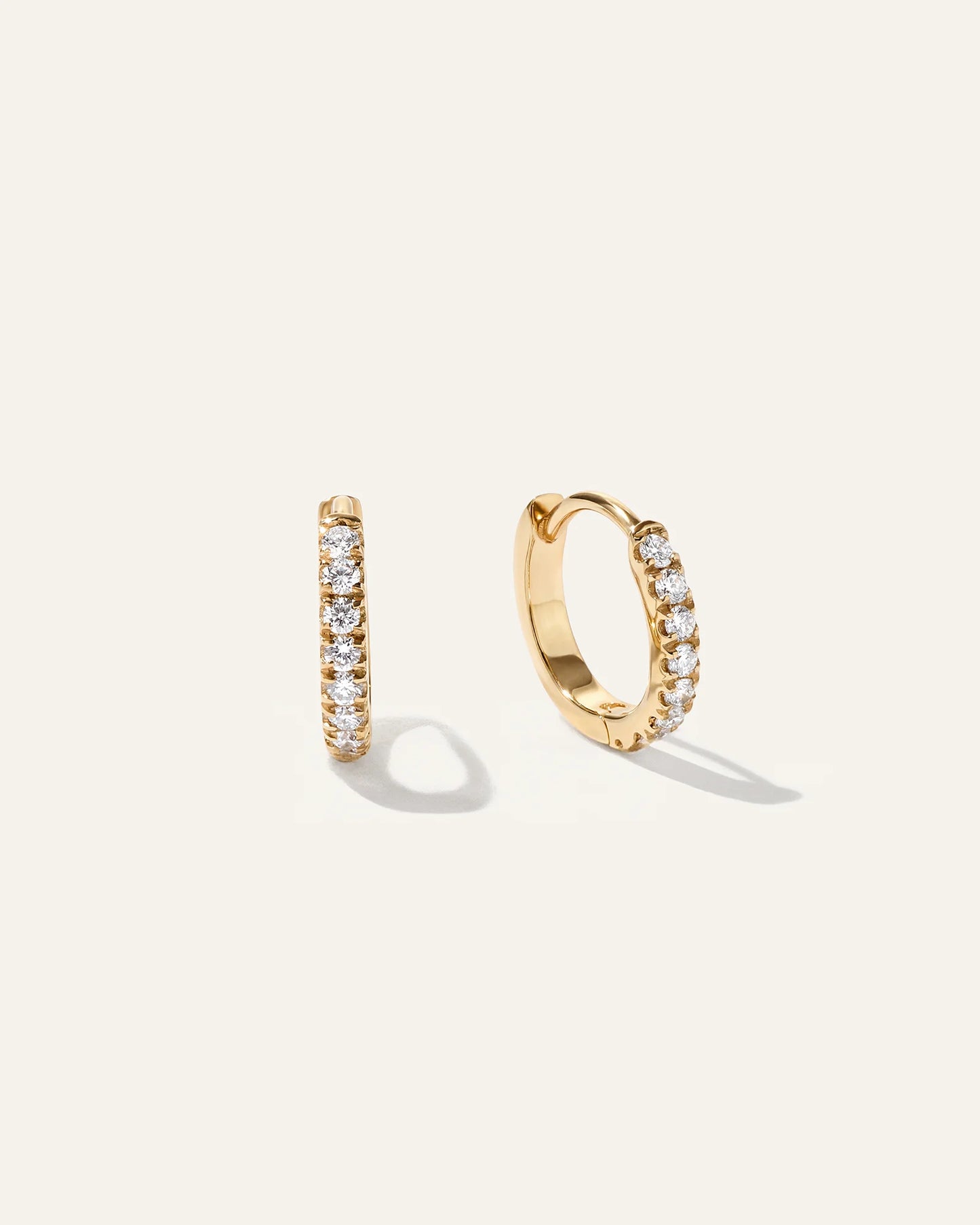 14K Gold Pave Diamond Second Piercing Tiny Huggie - Pair - One Size / Yellow Gold