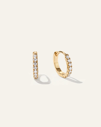 14K Gold Pave Diamond Second Piercing Tiny Huggie - Pair - One Size / Yellow Gold