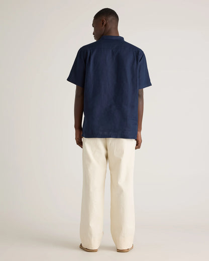 100% European Linen Camp Shirt - XS / Sky Blue Mariner Stripe