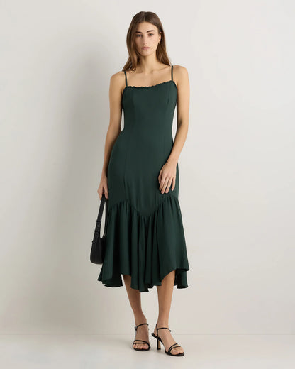 Lightweight Crepe Pleated Hem Midi Dress - XS / Deep Navy