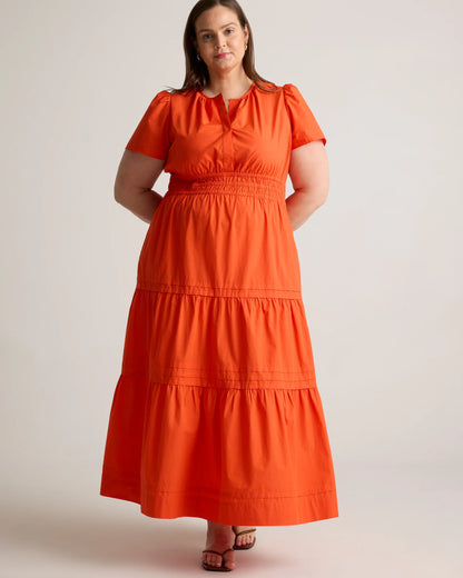 100% Organic Cotton Poplin Tiered Maxi Dress - 1X / Ocean Green