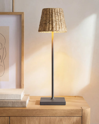 Poldina Pro Rechargeable Table Lamp with Seagrass Shade by Zafferano - Regular / White
