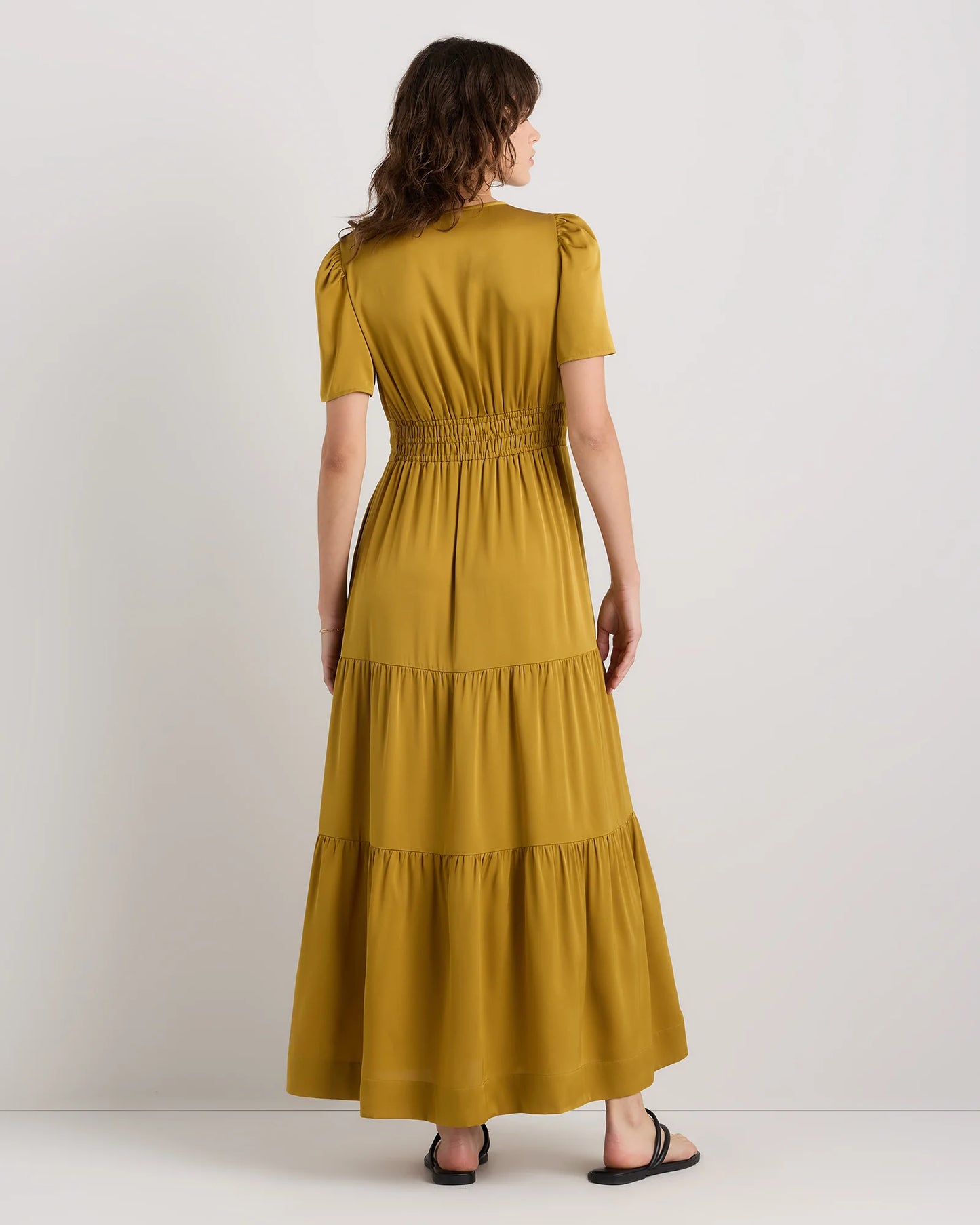 Washable Stretch Silk Tiered Maxi Dress - XS / Navy