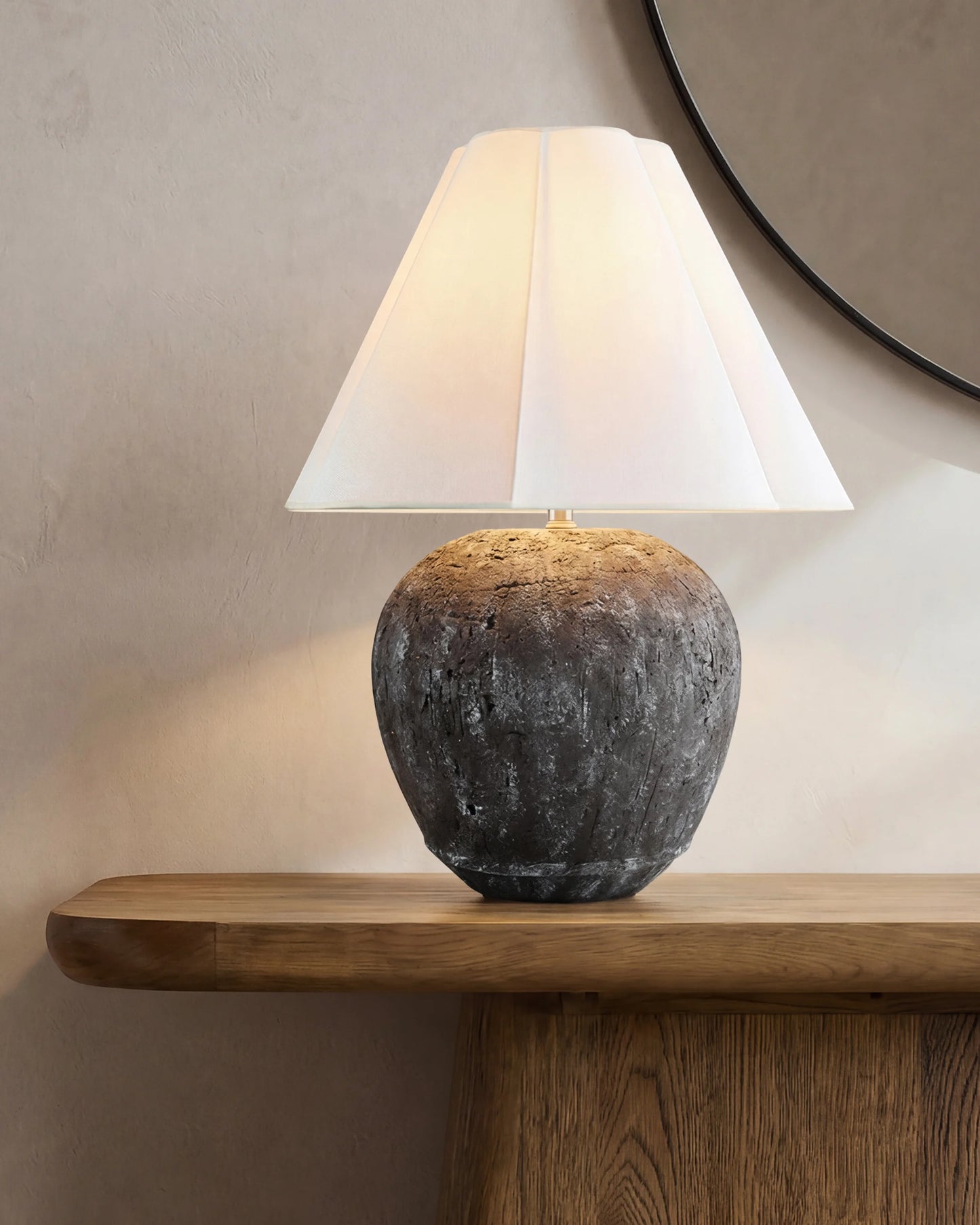 Rustic Cement Table Lamp with Fluted Shade - One Size / Black