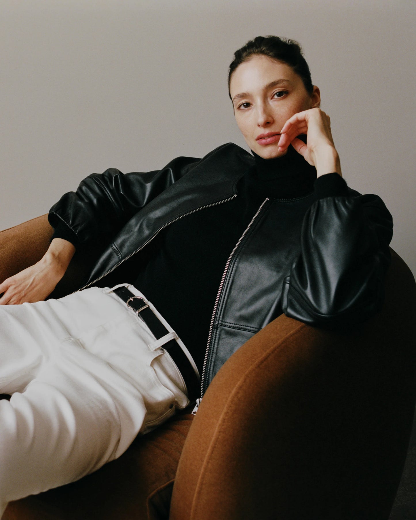 100% Leather Collarless Cropped Bubble Hem Jacket - XS / True Black