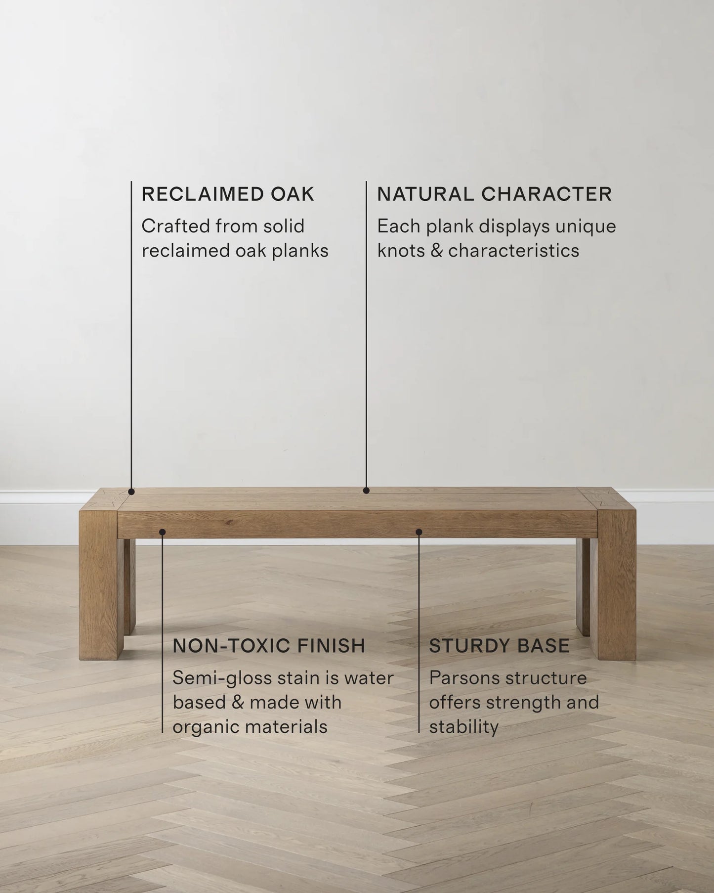 Reclaimed Oak Parsons Dining Bench - One Size / Weathered Oak