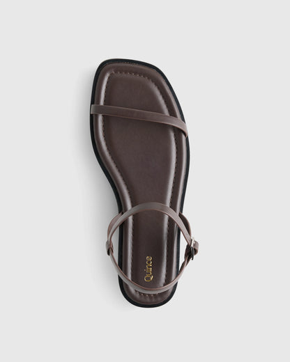 Italian Leather Ankle Strap Flat Sandal - 5 / Black
