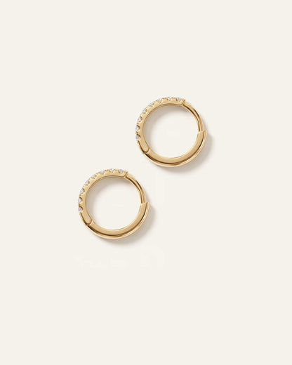 14K Gold Pave Diamond Second Piercing Tiny Huggie - Pair - One Size / Yellow Gold