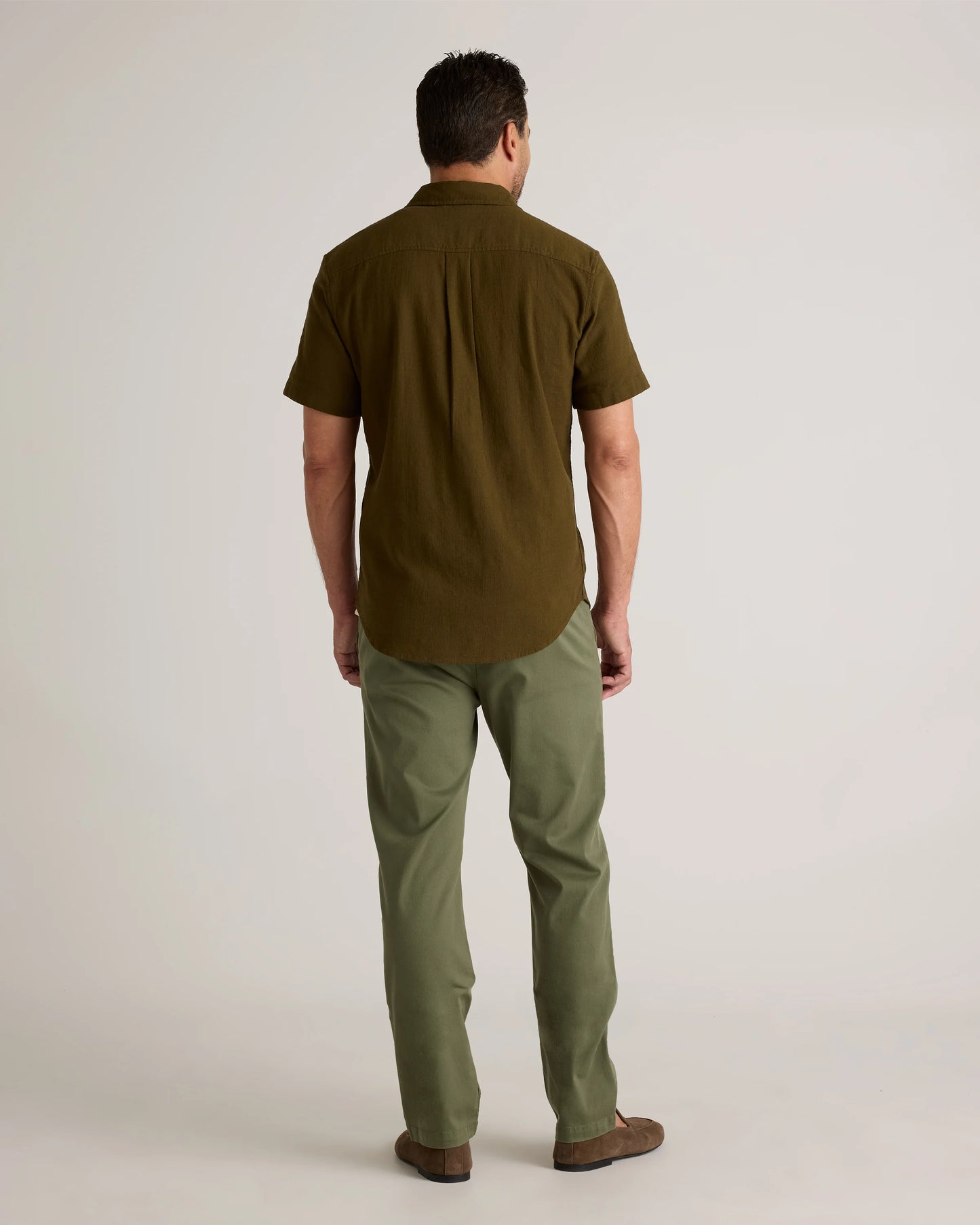 Organic Cotton Stretch Selvage Short Sleeve Shirt - S / Olive