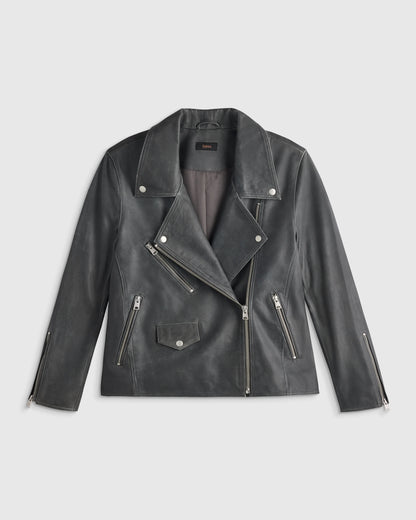 100% Leather Oversized Biker Jacket - XS / True Black