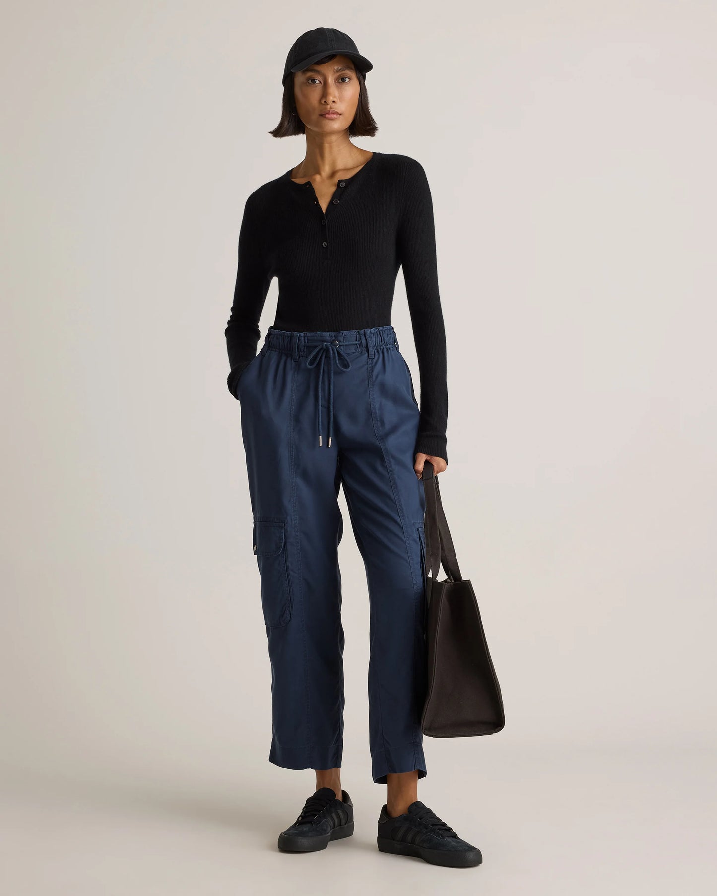 Vintage Wash Tencel Drawstring Cargo Pants - XS / Olive