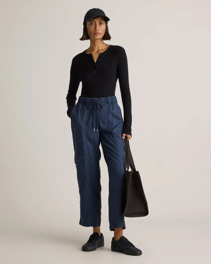Vintage Wash Tencel Drawstring Cargo Pants - XS / Olive