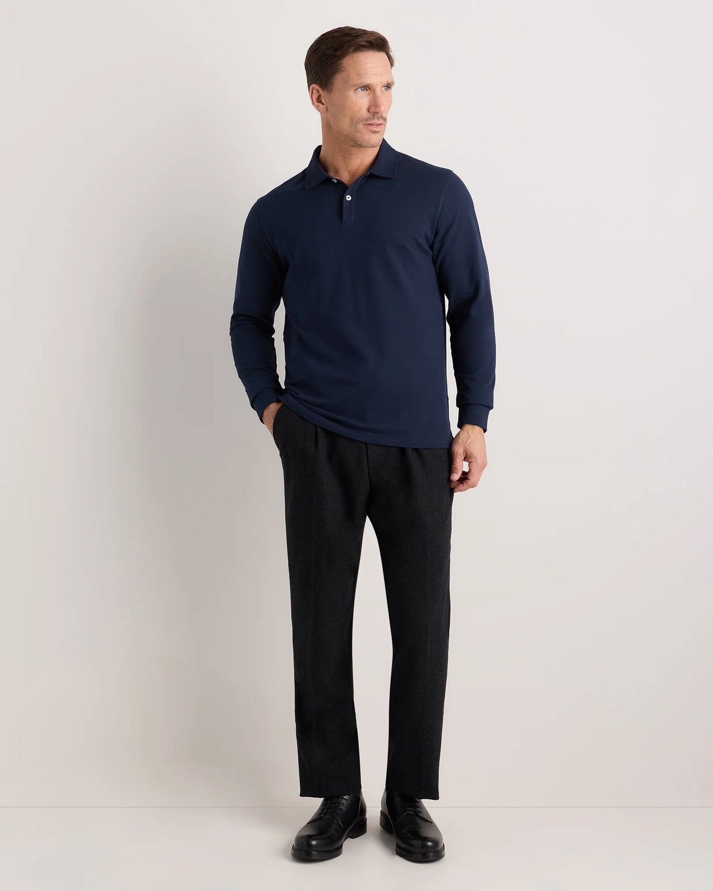 Organic Cotton Long Sleeve Pique Polo - S / Black