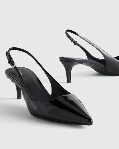 Italian Leather 55mm Slingback Pump - 5 / Black Patent
