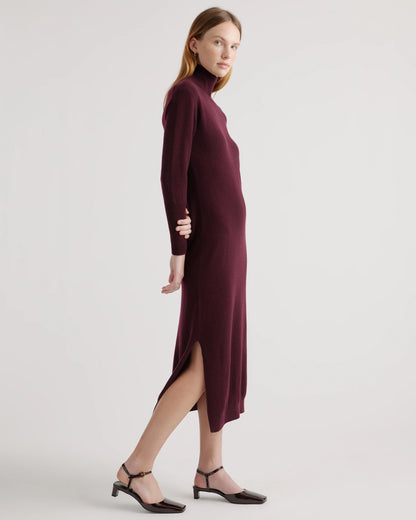 Mongolian Cashmere Turtleneck Midi Sweater Dress - XS / Charcoal