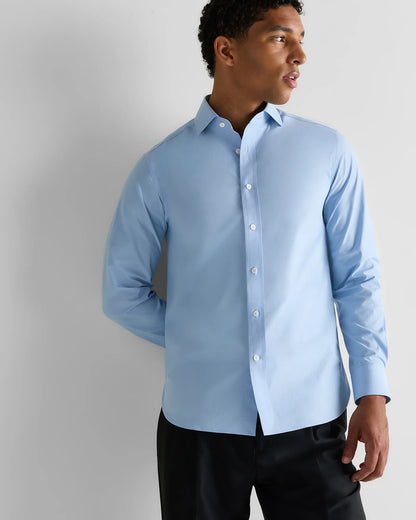 Organic Cotton Stretch Poplin Dress Shirt - S / White/Navy Minigrid