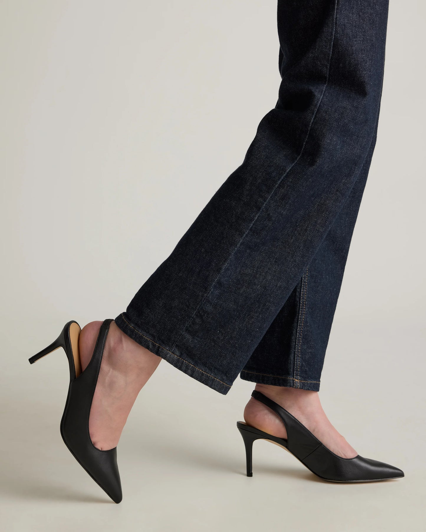 Italian Leather Slingback 75mm Heel - 5 / Black