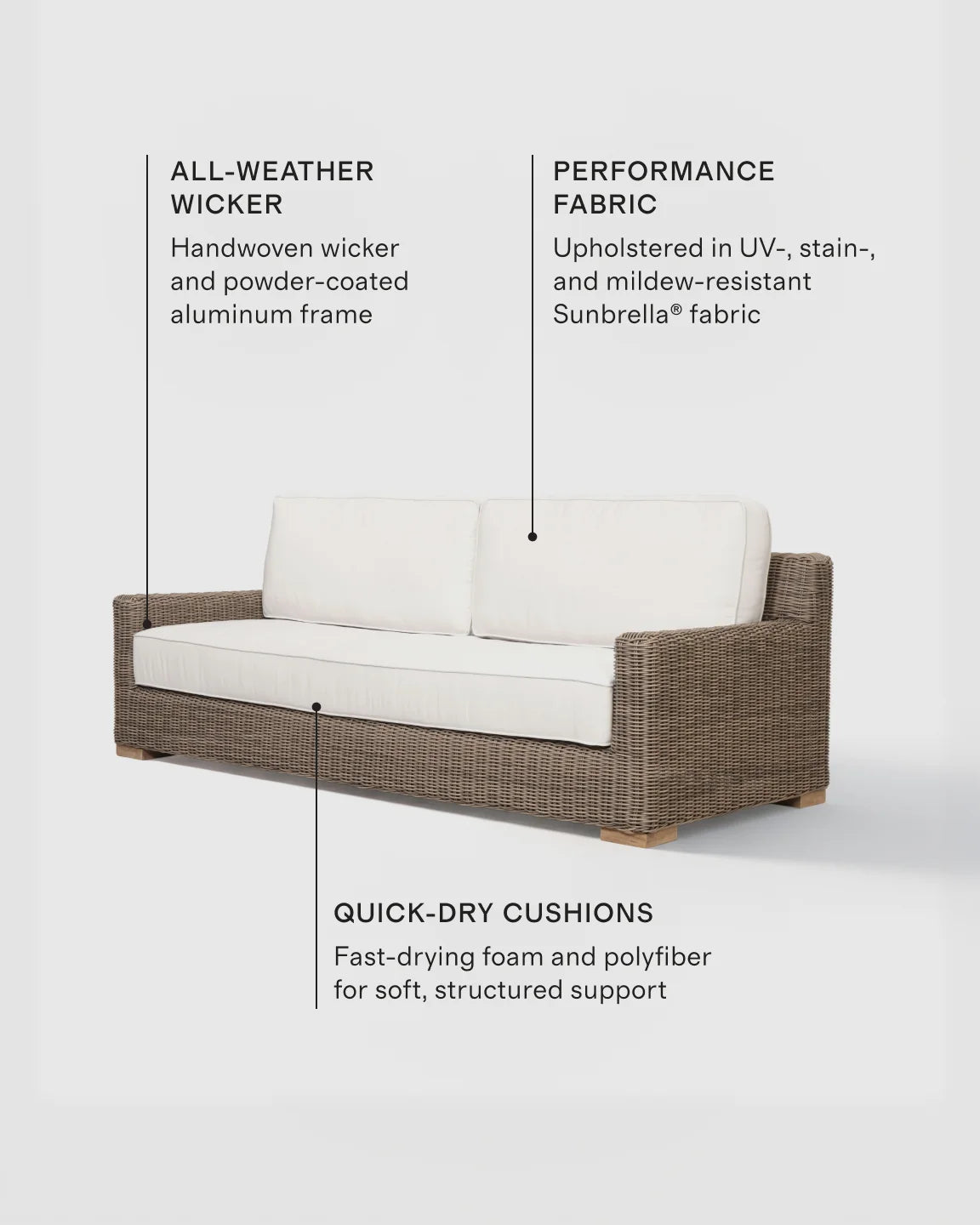 Classic All-Weather Wicker Outdoor Sofa - 86" / Natural Weave