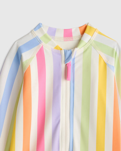 Long Sleeve Zip-Up Rash Guard One-Piece - 0-3M / Peri Beach Stripe