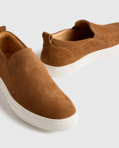 Italian Calfskin Suede Slip-On Sneaker - 7 / Bone