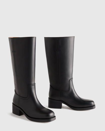 Italian Leather Block Heel Boot - 5 / Chestnut