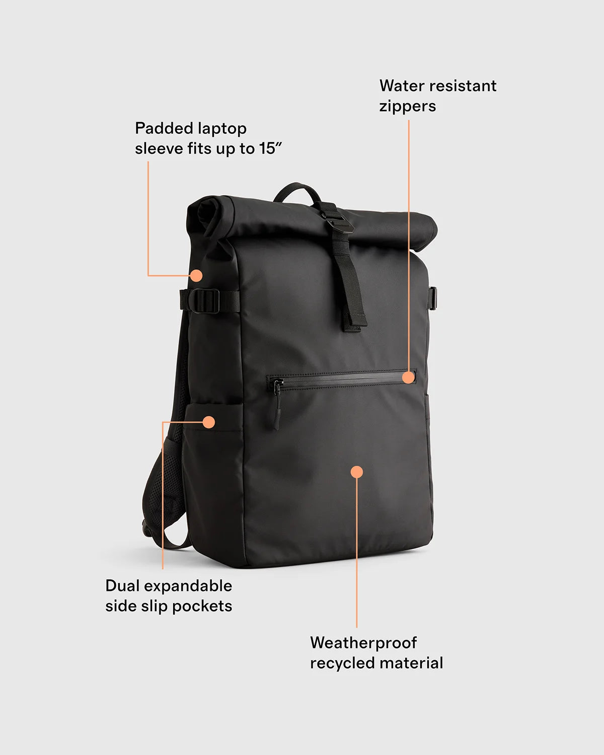 Weather Proof Roll-Top Backpack - One Size / Navy