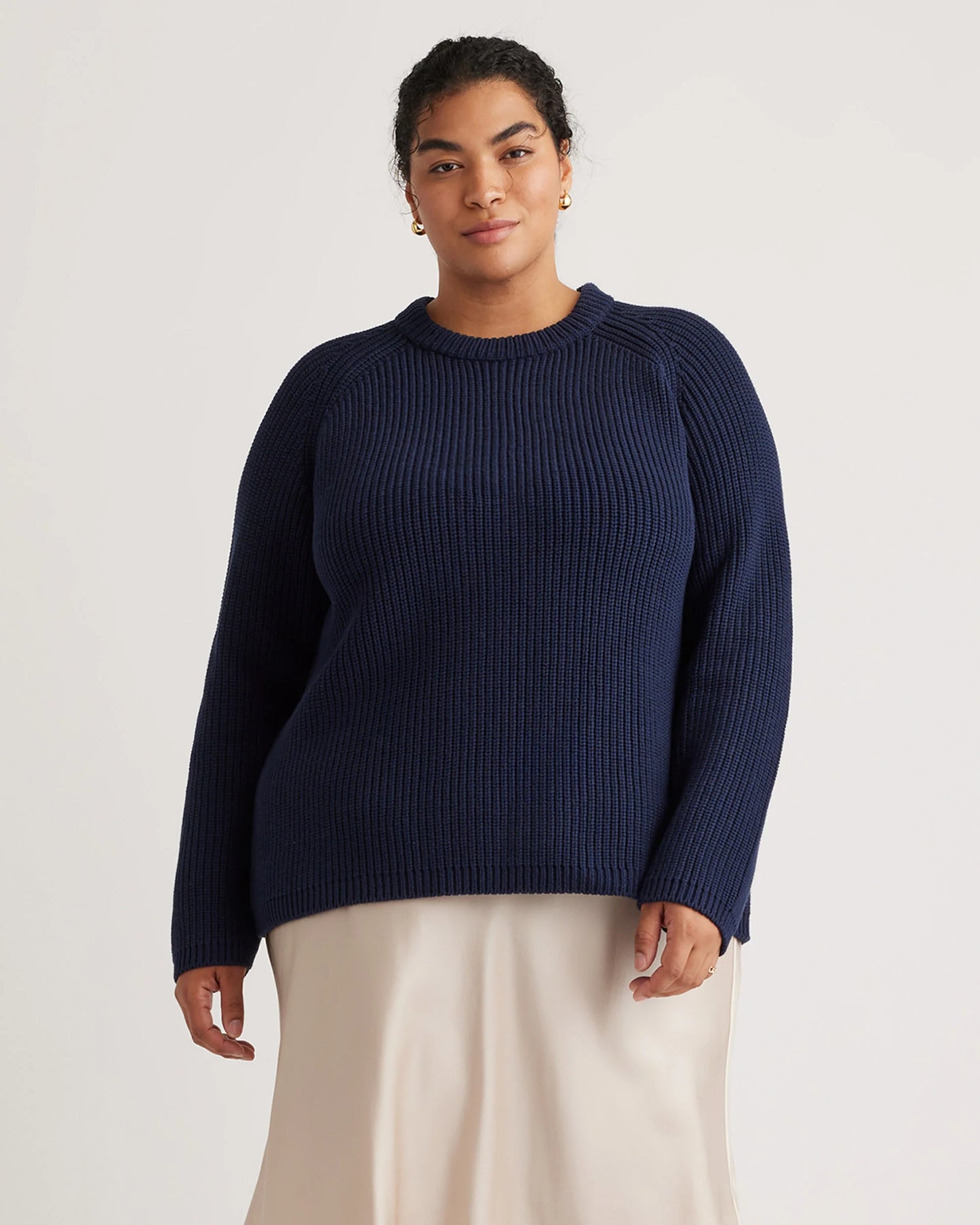 100% Organic Cotton Fisherman Crew Sweater - 1X / Blue Sapphire