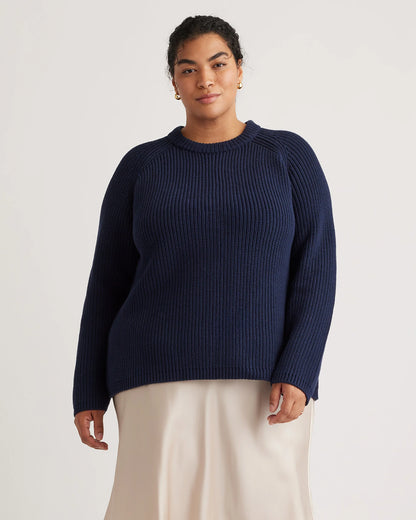 100% Organic Cotton Fisherman Crew Sweater - 1X / Blue Sapphire
