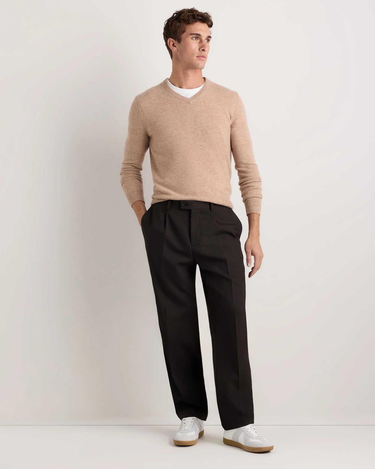 Mongolian Cashmere V-Neck Sweater - S / Oatmeal