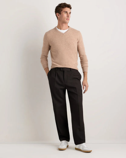Mongolian Cashmere V-Neck Sweater - S / Oatmeal