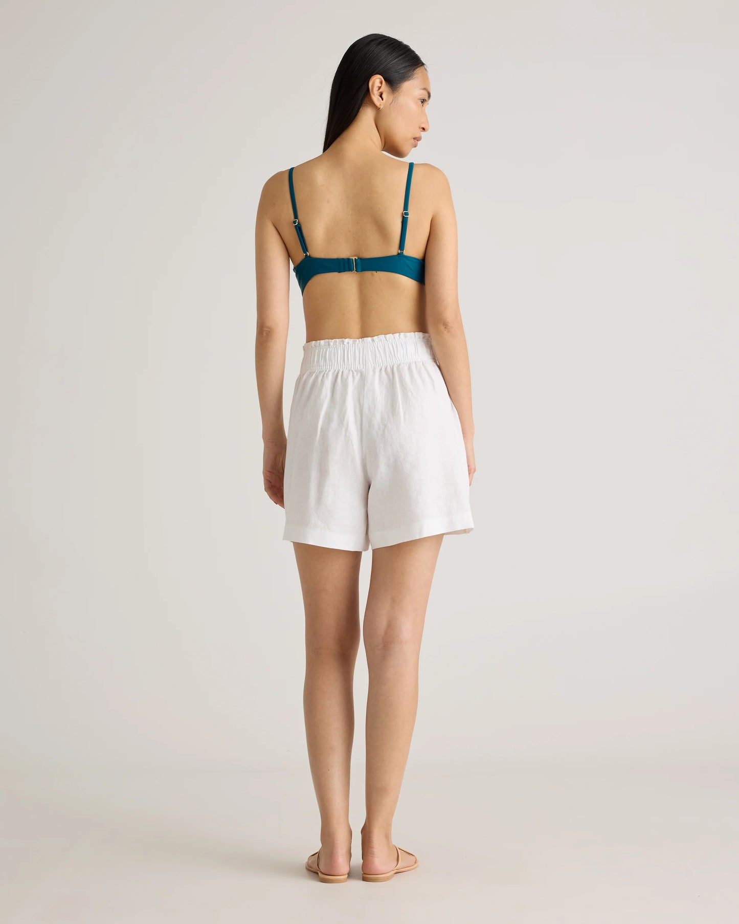 100% European Linen High Waisted Shorts - XS / Sky Blue Mariner Stripe