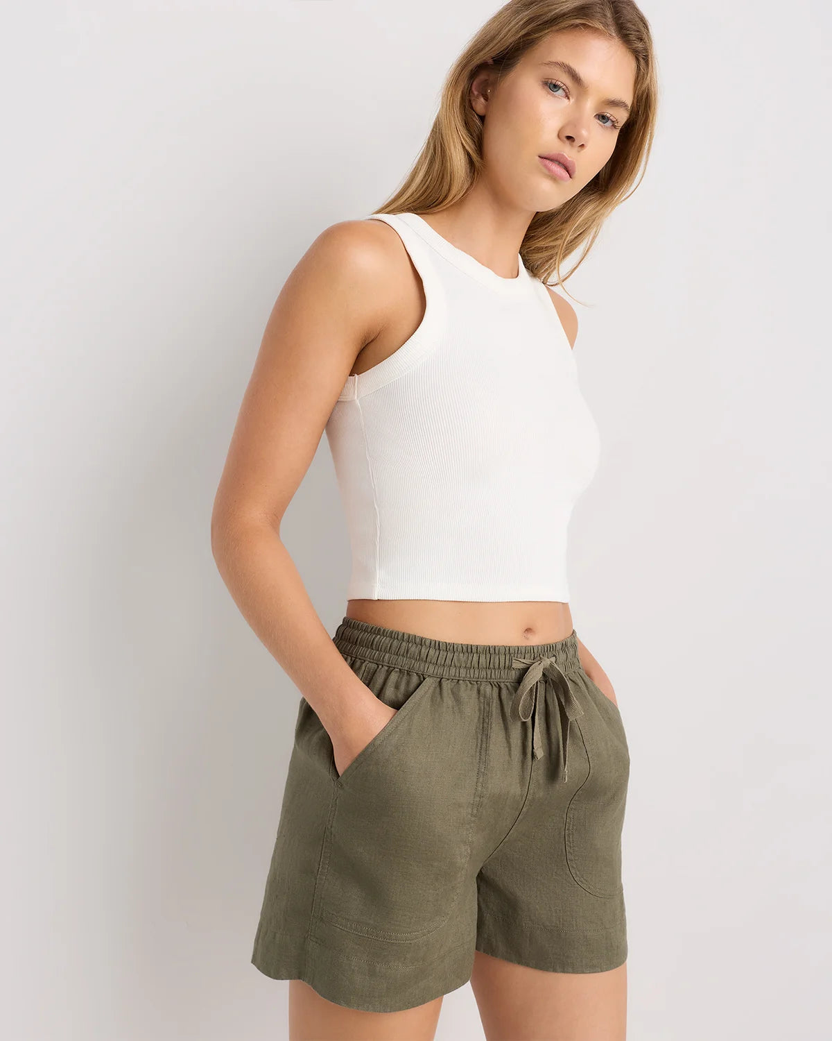 100% European Linen Shorts - XS / Taupe Brown Gingham