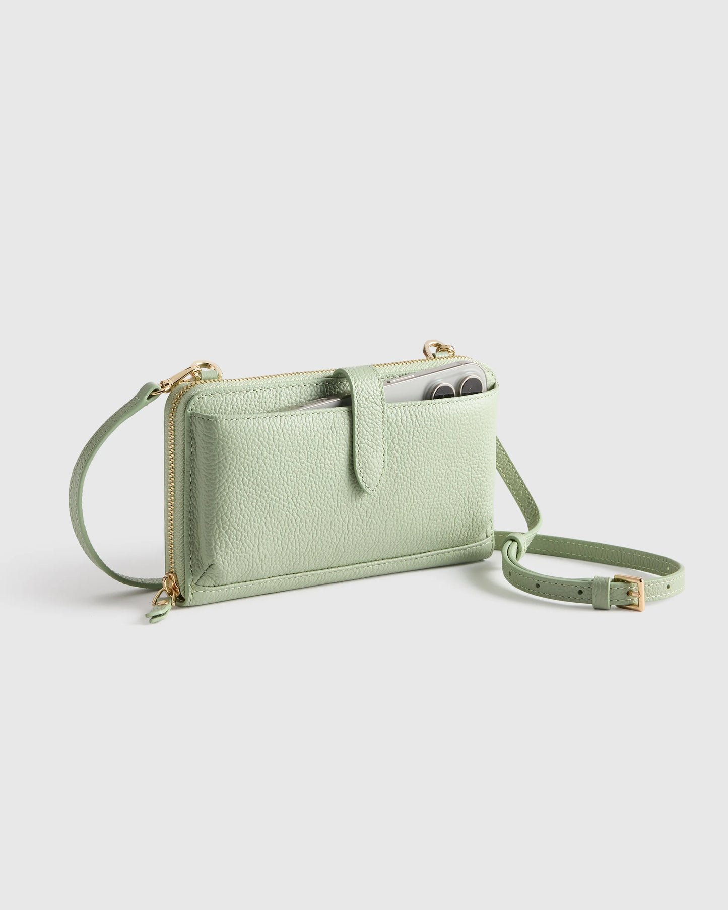 Italian Leather Phone Wallet Crossbody - One Size / Cognac