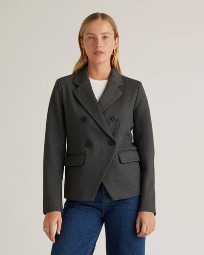 Ultra-Stretch Ponte Double-Breasted Blazer - XS / Charcoal