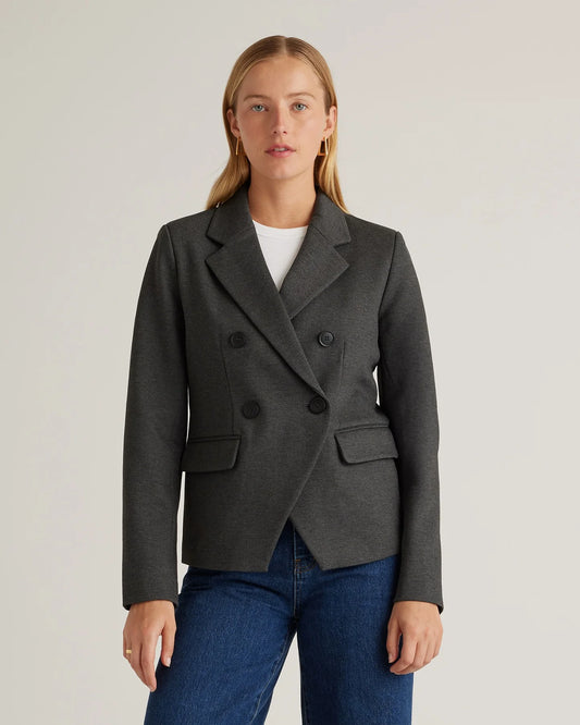 Ultra-Stretch Ponte Double-Breasted Blazer - XS / Charcoal